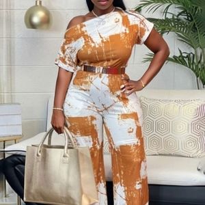 Khaki and White One Piece Jumpsuit